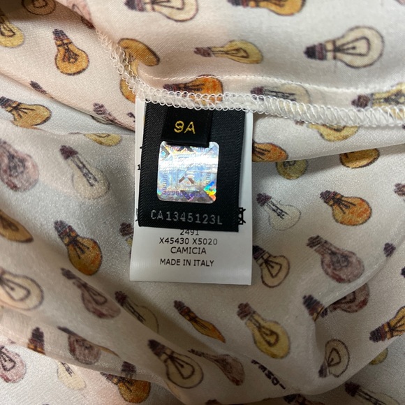 FENDI Ivory Silk Logo Lighting Bulbs Print Button Down Shirt Big Girl Sz 9 Year - Picture 9 of 15